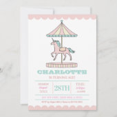 Eenhoorn Carrousel Verjaardag Uitnodiging Roze Mun (Voorkant)