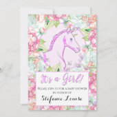 Eenhoorn Cartoon Pink Circle Het is een meisje! Kaart (Voorkant)