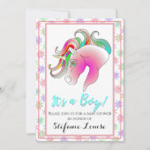 Eenhoorn Cartoon Regenboog Het is een jongen! (gou Kaart (Voorkant)