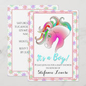 Eenhoorn Cartoon Regenboog Het is een jongen! (gou Kaart (Voorkant / Achterkant)