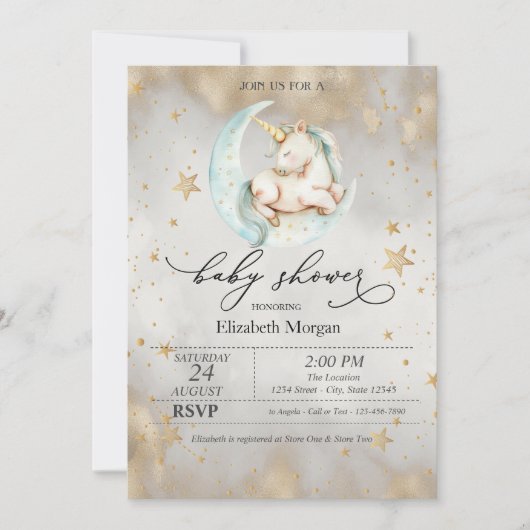 Eenhoorn Celestial Moon Stars Baby shower Kaart (Voorkant)