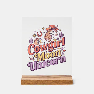 Eenhoorn Cowgirl Maan Eenhoorn Whimsical Merch Ont Acryl Bord