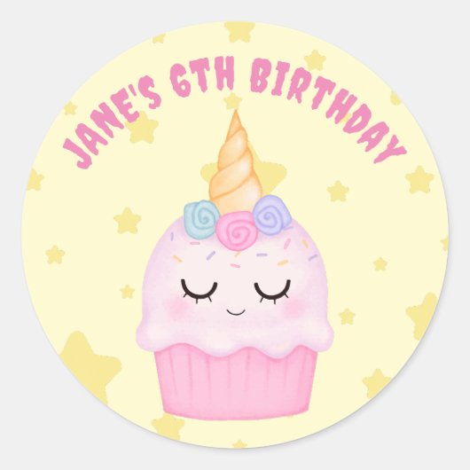 Eenhoorn Cupcake Pastel Verjaardagsfeest Ronde Sticker (Voorkant)
