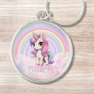 Eenhoorn Custom Name Rainbow Girly Sleutelhanger