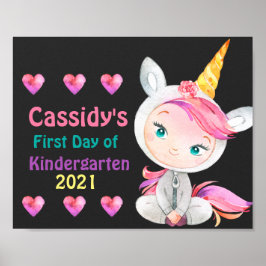 Eénhoorn Cute Meisje Eerste Dag op School Schoolbo Poster