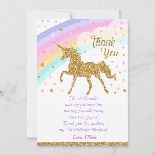 Eenhoorn Dank u kaart, Verjaardag Dank u kaart (Voorkant)