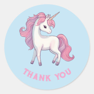 Eenhoorn Dank u Stickers - Rond Blauw