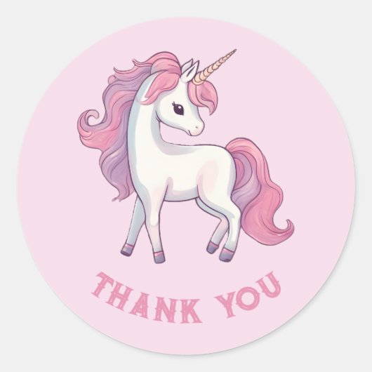 Eenhoorn Dank u Stickers - Rond Roze (Voorkant)