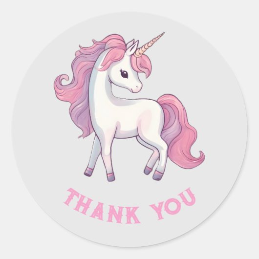 Eenhoorn Dank u Stickers - Rond Zilver (Voorkant)