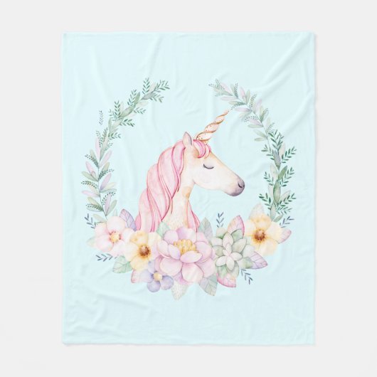 Eenhoorn Deken Bloemen Waterverf Eenhoorn Deken (Voorkant)