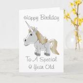 Eenhoorn Design gepersonaliseerde 9e verjaardag Kaart (Gele Bloem)