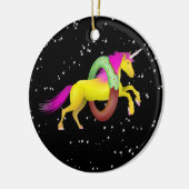 Eenhoorn die door een donut springt keramisch ornament (Links)