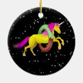 Eenhoorn die door een donut springt keramisch ornament (Achterkant)