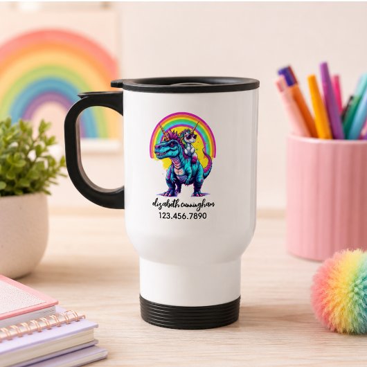 Eenhoorn die op een dinosaurus rijdt Regenboog Naa Reisbeker