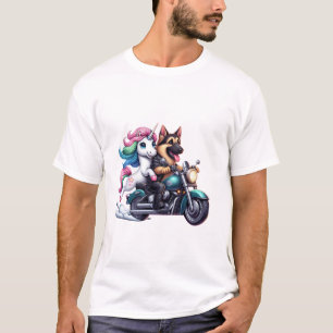 Eenhoorn die op een motor rijdt Meisjes Vrouwen Ki T-shirt