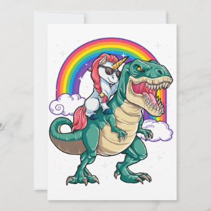 Eenhoorn die T rex dinosaurus rijdt Jongens Meisje Kaart