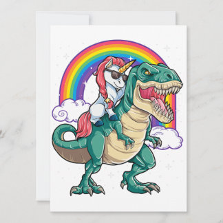 Eenhoorn die T rex dinosaurus rijdt Jongens Meisje Kaart