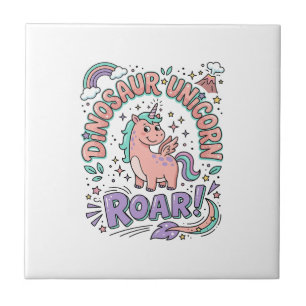 Eenhoorn Dinosaurus Eenhoorn Brul Retro Stijl T-Sh Tegeltje