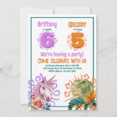 Eenhoorn dinosaurus gezamenlijke verjaardag kaart (Voorkant)