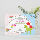 Eenhoorn & Dinosaurus Joint Boy Meisje Verjaardag Kaart (Staand voorkant)