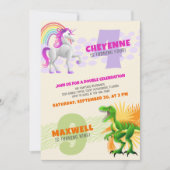 Eenhoorn Dinosaurus Joint Dubbele Verjaardag Uitno Kaart (Voorkant)