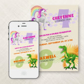 Eenhoorn Dinosaurus Joint Dubbele Verjaardag Uitno Kaart