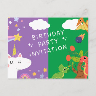 Eenhoorn & dinosaurus uitnodiging briefkaart