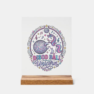 Eenhoorn Disco Bal Eenhoorn Speelse Print op Afroe Acryl Bord