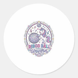 Eenhoorn Disco Bal Eenhoorn Speelse Print op Afroe Ronde Sticker