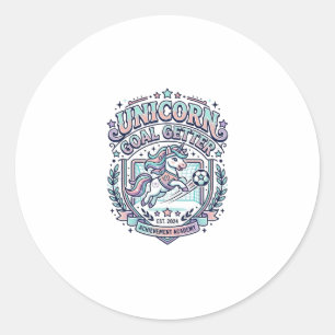Eenhoorn Doel Getter Retro Stijl Grafische T-shirt Ronde Sticker