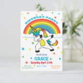 Eenhoorn doet de Dab Rainbow & Stars Uitnodigen Kaart (Staand voorkant)