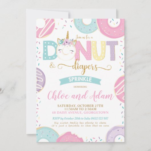 Eenhoorn Donut en Luiers Baby Sprinkle Shower Kaart (Voorkant)