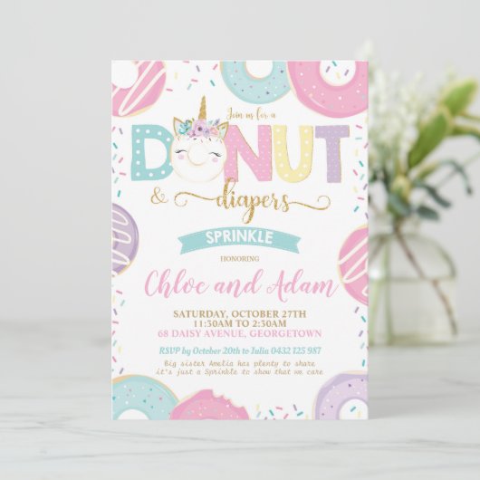 Eenhoorn Donut en Luiers Baby Sprinkle Shower Kaart (Staand voorkant)