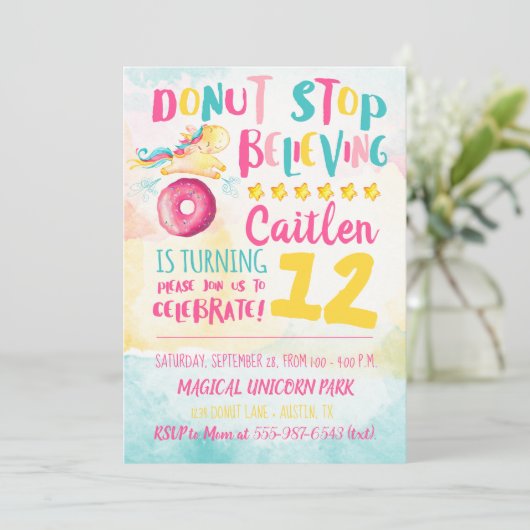 Eenhoorn Donut Waterverf Rainbow Verjaardag Kaart (Staand voorkant)