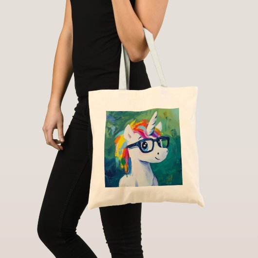 Eenhoorn draag brilschilderij tote bag (Voorkant (product))