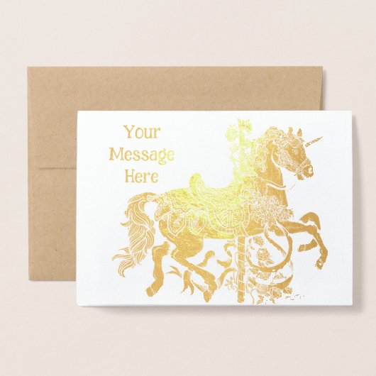 eenhoorn-draaipaard folie kaarten (Voorkant met envelop)