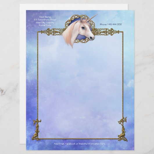 Eenhoorn Dromen Fantasy Letterhead Gepersonaliseerd Briefhoofd (Voorkant / Achterkant)