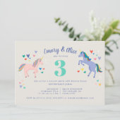 Eenhoorn Dubbele Verjaardag Party Uitnodiging (Staand voorkant)