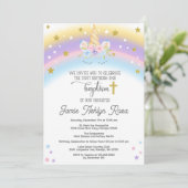 Eenhoorn eerste verjaardag en doop uitnodiging. kaart (Staand voorkant)