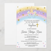 Eenhoorn eerste verjaardag en doop uitnodiging. kaart (Voorkant / Achterkant)