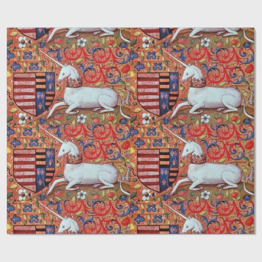 EENHOORN EN ANTIEK BLOEMMOTIEVEN CADEAUPAPIER (Vlak)