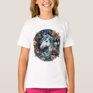 Eenhoorn en bloemen fantasie ontwerp t-shirt