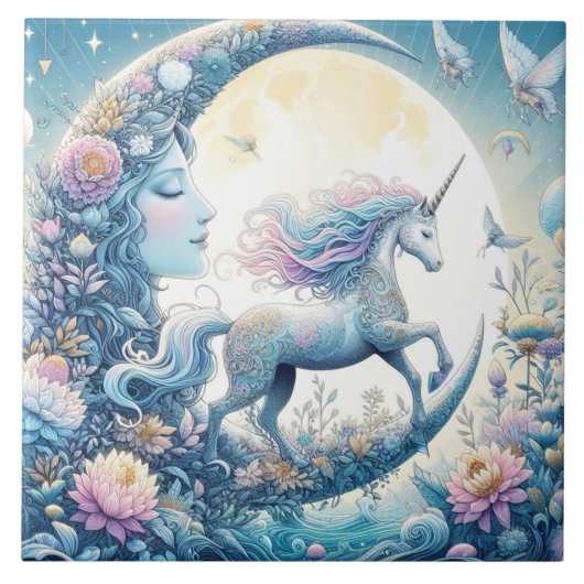 Eenhoorn en de maan tegeltje (Voorkant)