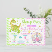 Eenhoorn en dinosaurus gezamenlijke verjaardag uit kaart (Staand voorkant)