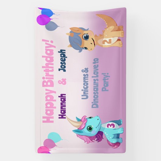 Eenhoorn en Dinosaurus Kinder Partij Spandoek (Verticaal)