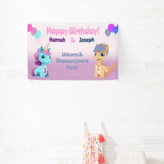 Eenhoorn en Dinosaurus Kinder Partij Spandoek (Insitu)