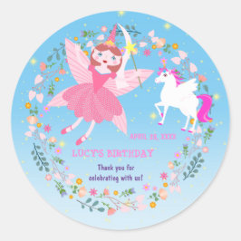 Eenhoorn en Fairy Magic verjaardagsfeestje Ronde Sticker