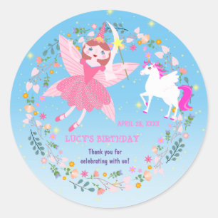 Eenhoorn en Fairy Magic verjaardagsfeestje Ronde Sticker