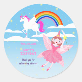 Eenhoorn en Fairy Magic verjaardagsfeestje Ronde Sticker