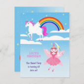 Eenhoorn en Fairy Magic verjaardagsfeestje Uitnodiging Briefkaart (Voorkant / Achterkant)